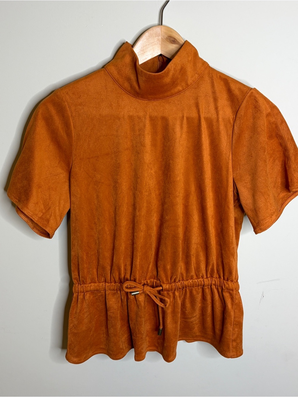 S’Edge Burnt Orange Mock Neck Short Sleeve Peplum Top Size XS